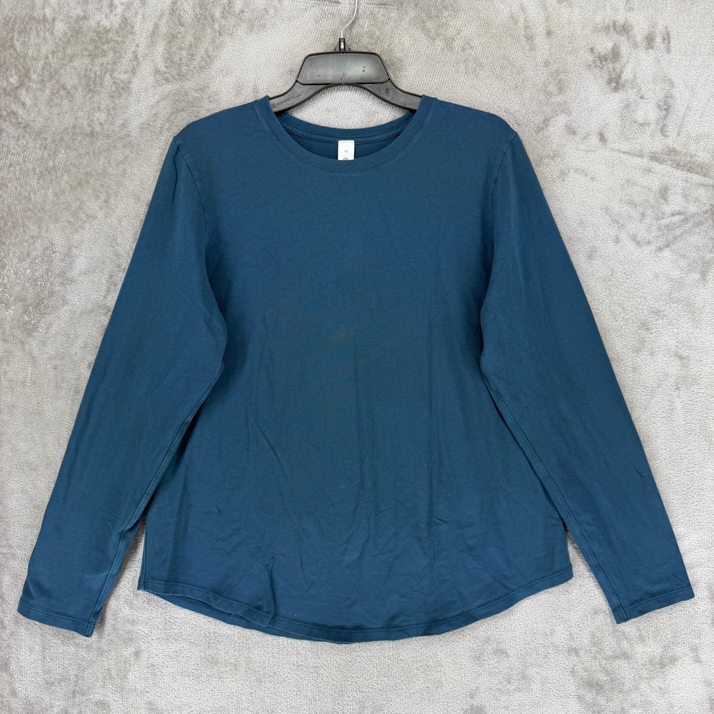 Lululemon Love Long Sleeve Shirt Teal Blue Pima Cotton LW3ESOS Womens Size 12
